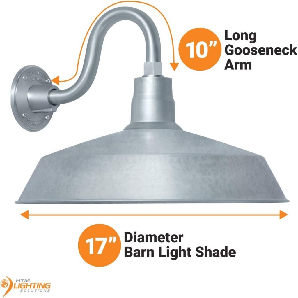 17in. Galvanized Finish Outdoor Gooseneck Barn Light Fixture With 22in. Long Extension Arm - Wall Sconce Farmhouse, Vintage, Antique Style - UL Listed - 9W 900lm A19 LED Bulb (5000K Cool White)