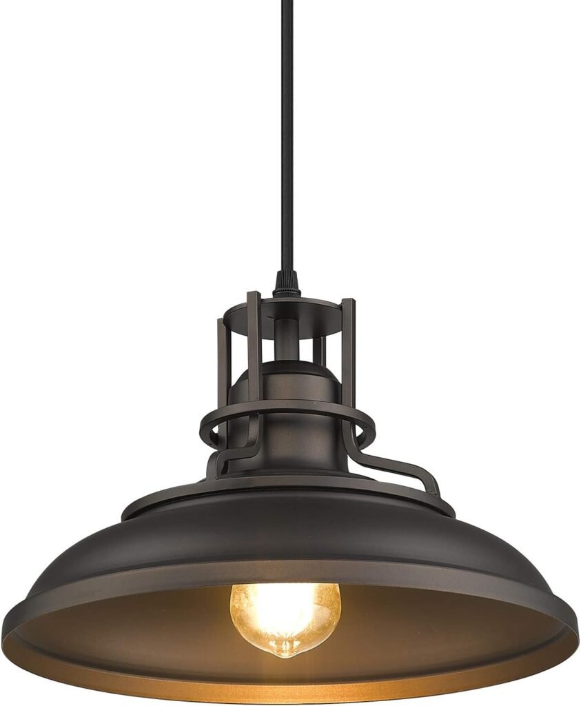 FEMILA Farmhouse Pendant Light,12-inch Barn Vintage Hanging Light Fixture for Kitchen Island,Adjustable Height,Oil Rubbed Bronze Finish, 4FY15-MP ORB