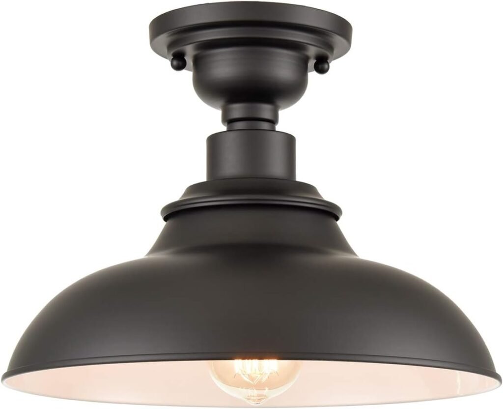 SAMTEEN 12-Inch Farmhouse Semi Flush Mount Ceiling Light Black 1-Light Industrial Barn Ceiling Light Matte Black Hallway Light Fixtures Ceiling for Bedroom Kitchen Foyer Loft