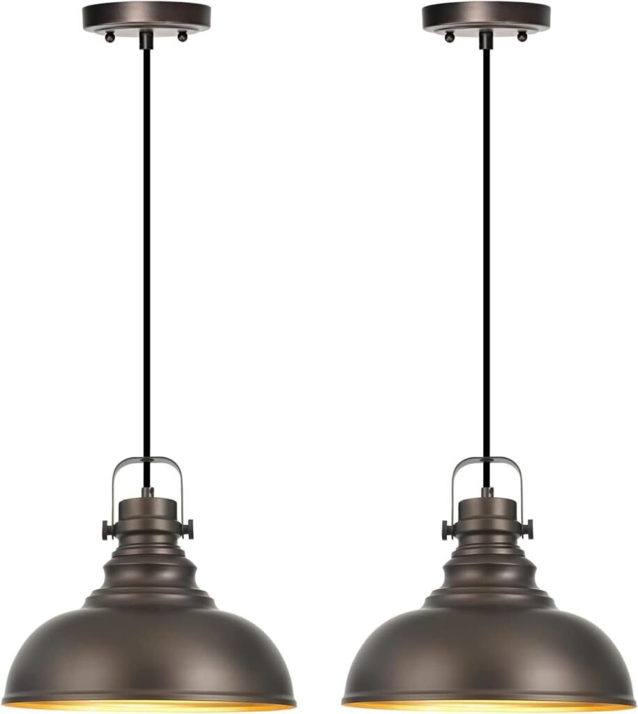 Haolaike 2 Packs Farmhouse Pendant Lights Kitchen Island Adjustable Pendant Light Fixtures Rustic Industrial Hanging Lamp,Oil Rubbed Bronze