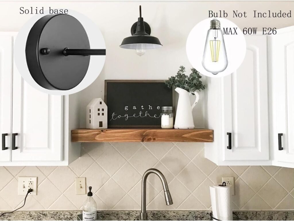 #80 Retro Black Wall Sconce Lighting Gooseneck Barn Flat Lights Industrial Vintage Farmhouse Wall Lamp Outside Led Light Fixtures E26 Bathroom Kitchen Bedroom Hardwired