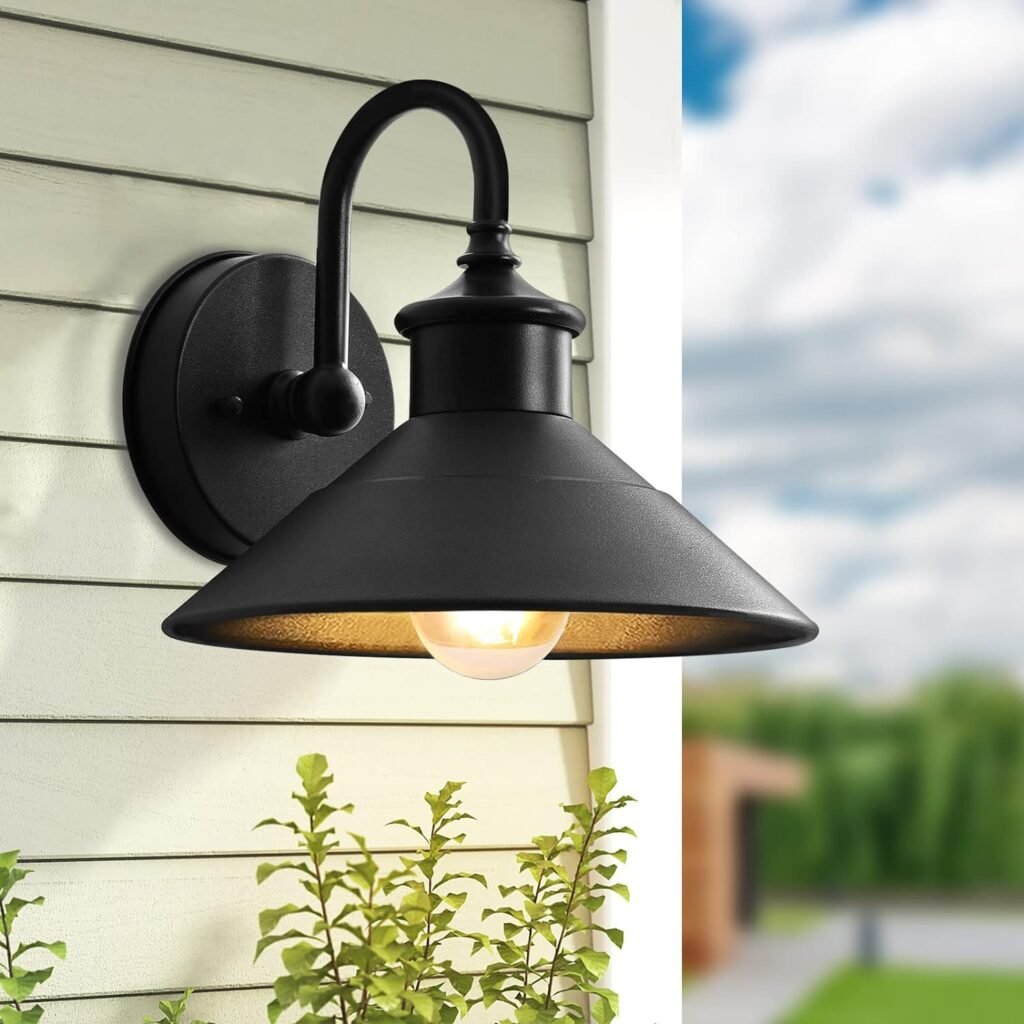 Outdoor Barn Lights Gooseneck,Classic Exterior Light Fixture,Black Farmhouse Outdoor Lighting,E26 Front Porch Light,Patio Lights Outdoor Waterproof,Outdoor Lights for House,Garden,Garage,Yard