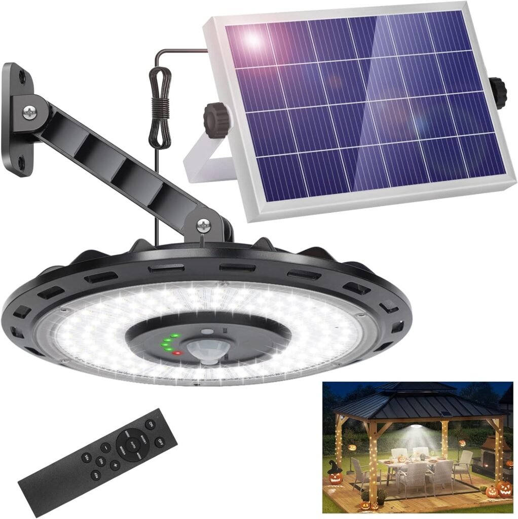 ropelux Solar Lights Indoor Outdoor, 3000LM Dimmable 5 Modes (2 for All Day Lighting) Motion Sensor Solar Shed Light with Remote IP65 Waterproof for Barn Gazebo Yard Garage Patio Security Lighting