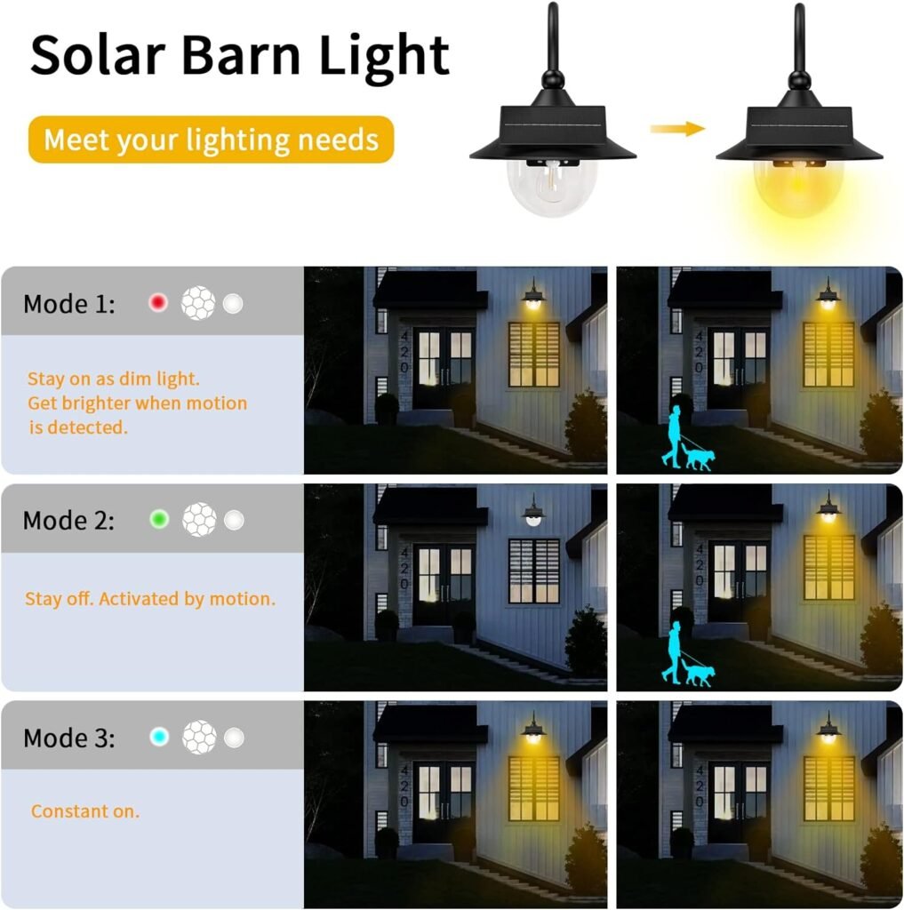 Solar Barn Light, Sconce Lights Outdoor Vintage Solar Wall Lights with 3 Lighting Modes  Motion Sensor, Waterproof Solar Wall Lantern for Exterior Home Farmhouse shed Garage Porch…