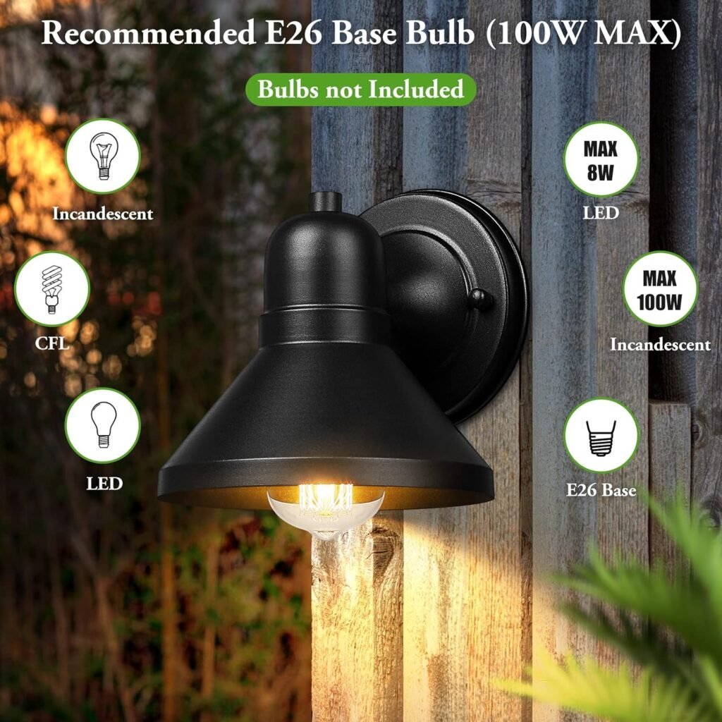 Brightever Outdoor Barn Wall Light Fixtures, 2-Pack Brown Exterior Wall Lantern, Waterproof Anti-Rust Wall Mount Lighting with E26 Socket, Small Outside Lights for House, Patio, Playhouse, Garage