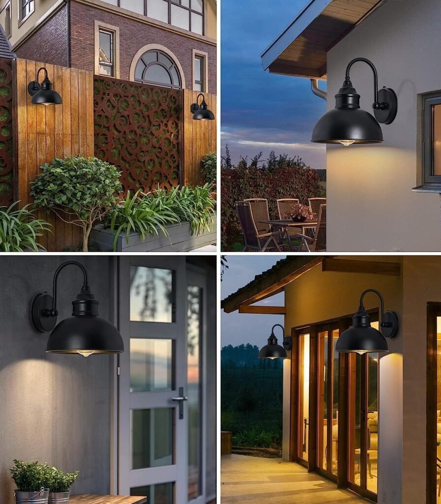 Barn Lights Gooseneck Lights Pack of 2 Style and Function Outdoor Dusk to Dawn Barn Lights, Elegant Gooseneck Design Barn Lights, Vintage Matte Black Exterior Lighting Fixtures.