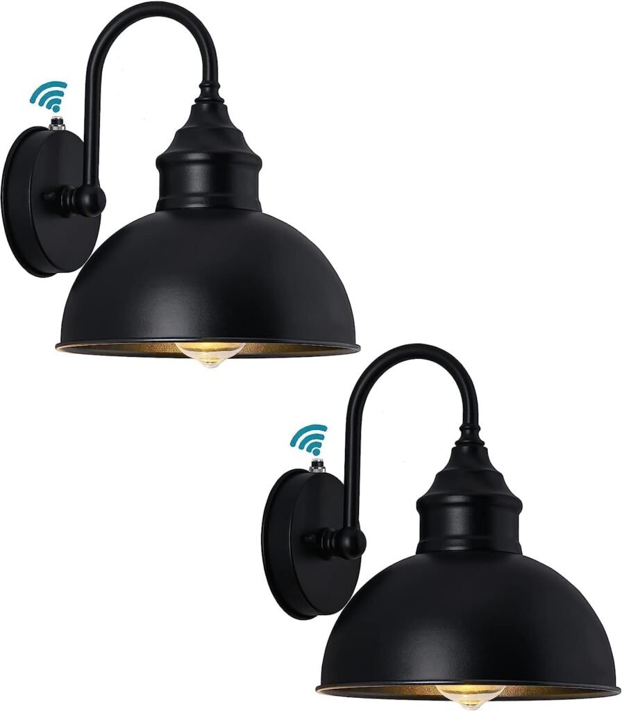 Barn Lights Gooseneck Lights Pack of 2 Style and Function Outdoor Dusk to Dawn Barn Lights, Elegant Gooseneck Design Barn Lights, Vintage Matte Black Exterior Lighting Fixtures.