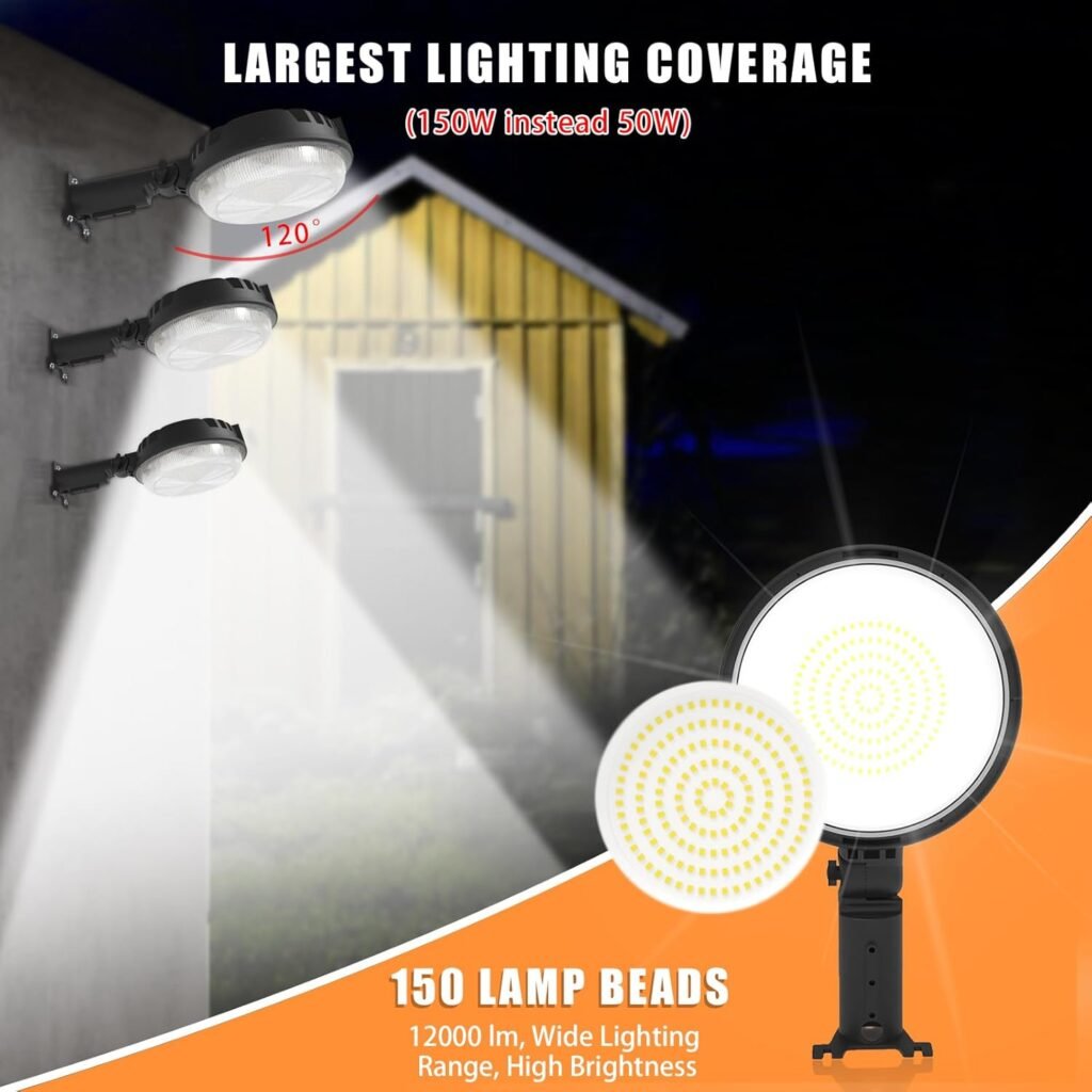 Mostop LED Barn Light 150W Dusk to Dawn Outdoor Yard Light with Photocell Sensor 12000lm 5000K Daylight, IP66 Waterproof Area Street Light for Barns Yard Garage Farm Outdoor Security Flood Lights