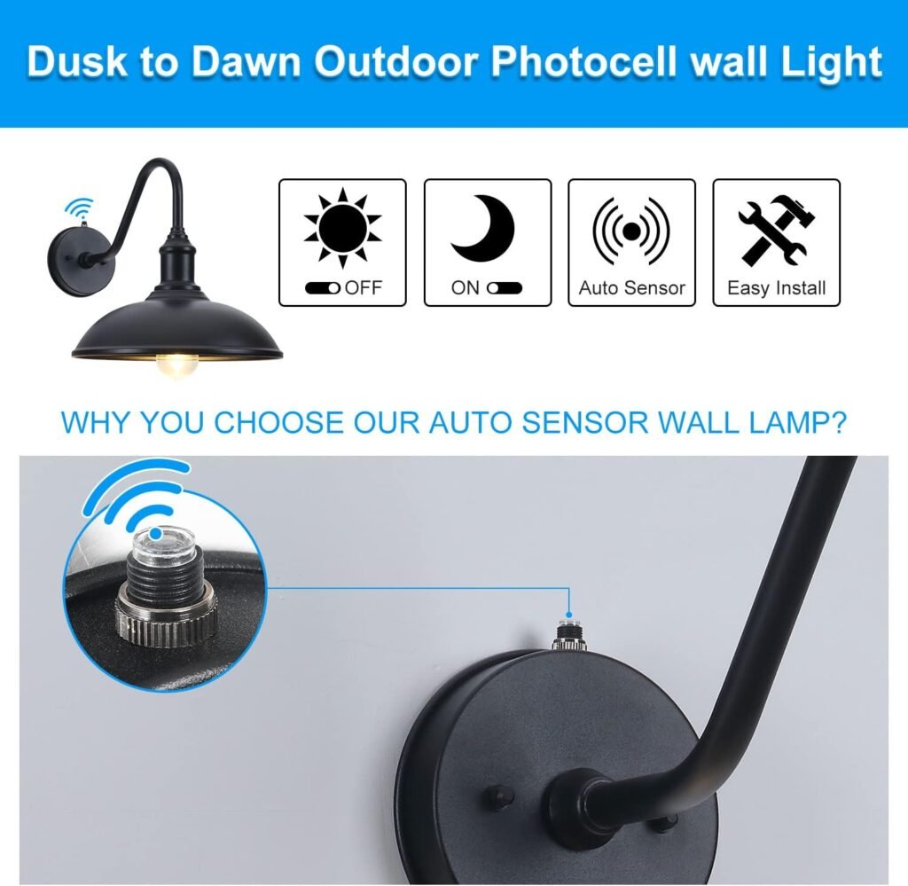 15 Large Barn Light- Dusk to Dawn Outdoor Gooseneck Industrial Light Waterproof Exteior Wall Mount is Ideal for Farmhouse, Warehouse,Storefront,Sign Lighting 2PACK