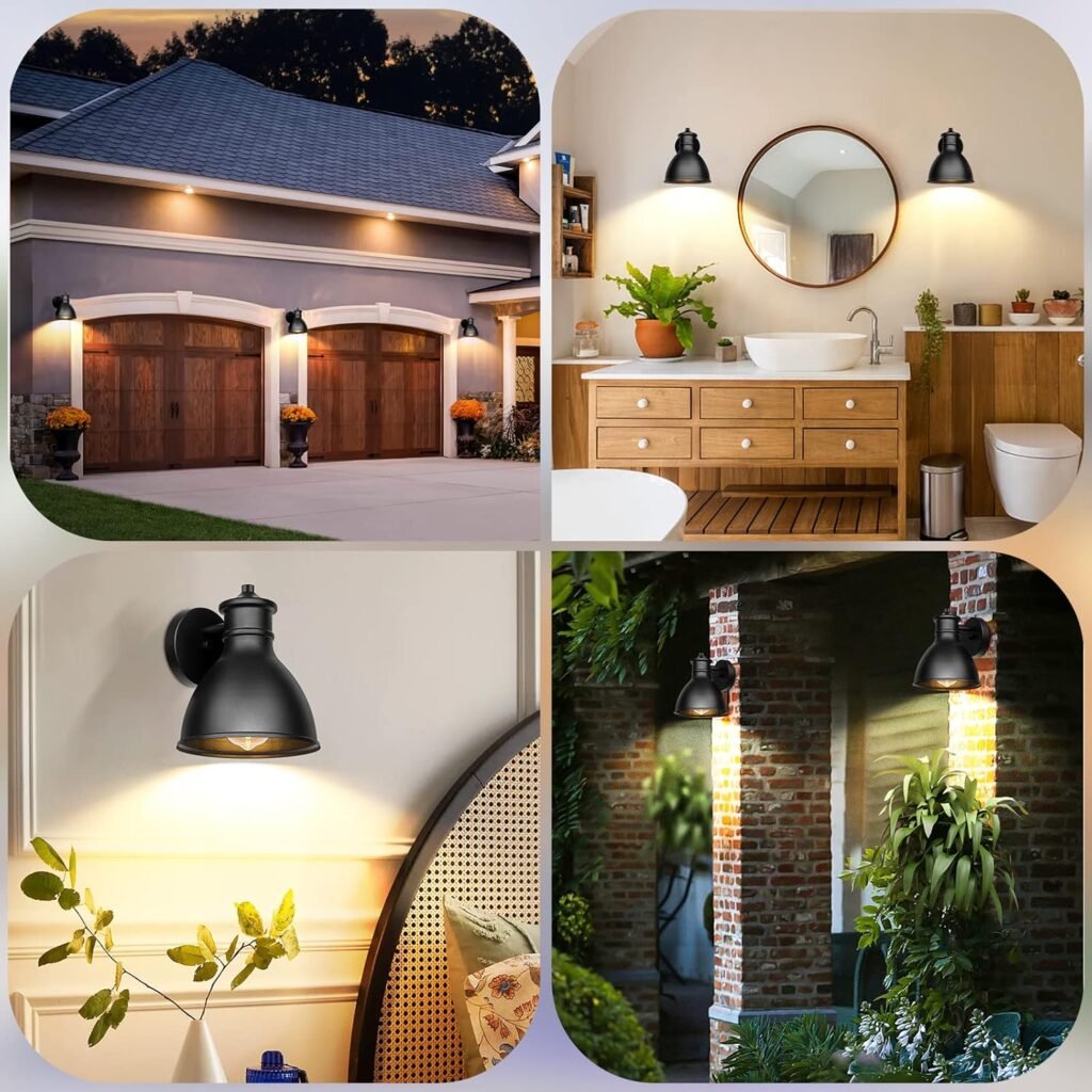 Brightever Gooseneck Outdoor Light Fixtures, 2-Pack Farmhouse Barn Lights for Porch, Industrial Black Exterior Wall Sconce for Garage, Patio, E26 Base Anti-Rust, Bulb not Included