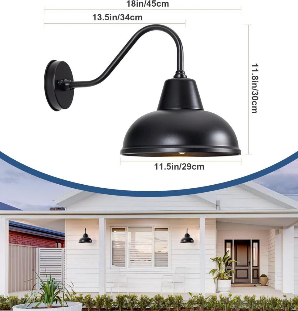 Gooseneck Barn Light Outdoor/IndoorWaterproof Wall Sconce Black, Industrial for Exteriors,Sign Lighting,Porch,Garage, Patio and Warehouse.