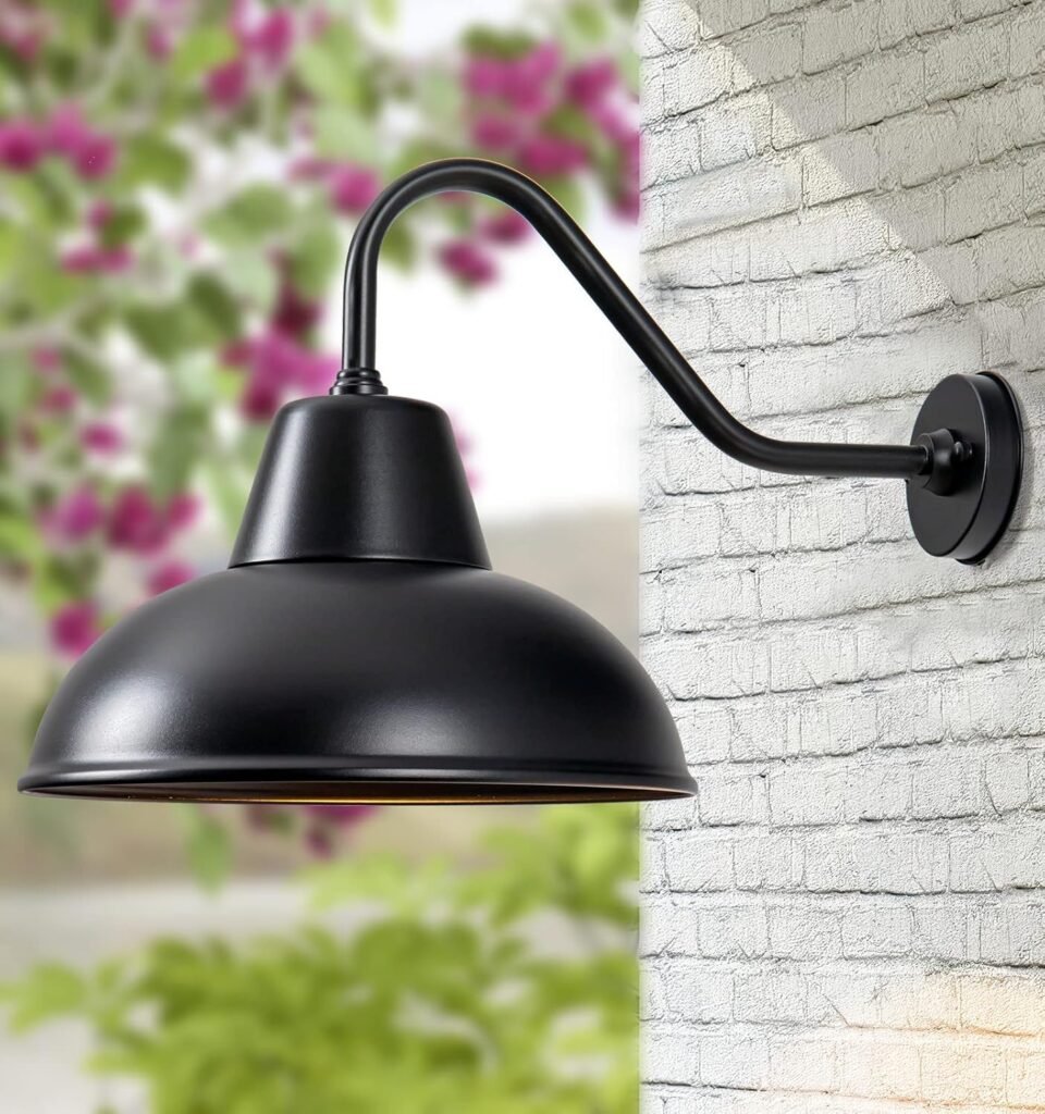 Gooseneck Barn Light Outdoor/IndoorWaterproof Wall Sconce Black, Industrial for Exteriors,Sign Lighting,Porch,Garage, Patio and Warehouse.