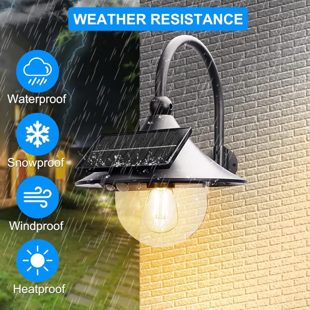 Solar Barn Light Outdoor with 3 Lighting Modes, Moodyfei Motion Sensor Solar Wall Lanterns Wall Mount, Dusk to Dawn Waterproof Rustic Vintage Solar Sconce for Porch, Shed, Patio, Garden, Yard, Garage