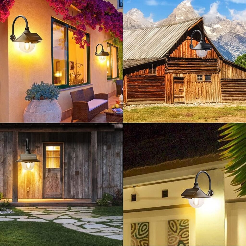 Solar Barn Light Outdoor with 3 Lighting Modes, Moodyfei Motion Sensor Solar Wall Lanterns Wall Mount, Dusk to Dawn Waterproof Rustic Vintage Solar Sconce for Porch, Shed, Patio, Garden, Yard, Garage